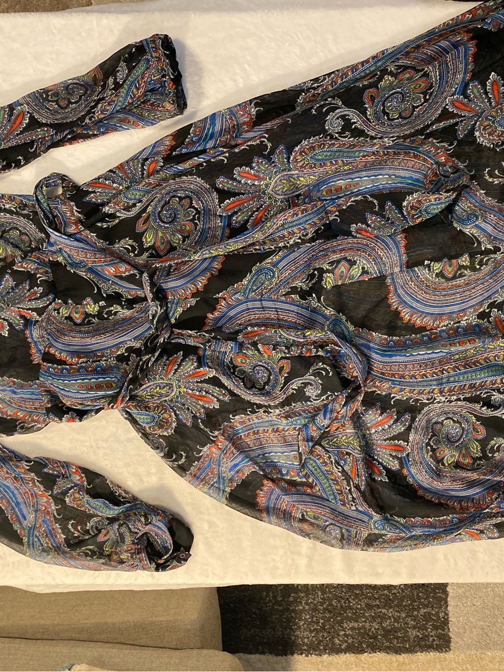 Black Paisley Maxi Dress with Blue & Orange Accents